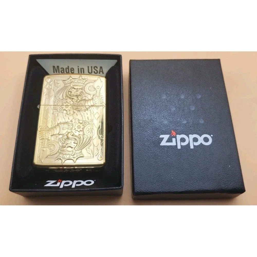 Zippo Lighter With A Two Sided Medieval King Engravings Brass Armor Case  Unused